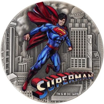 Silbermünze Superman DC Comics™ 2023 Niue 2 oz Antik Finish High Relief UV print