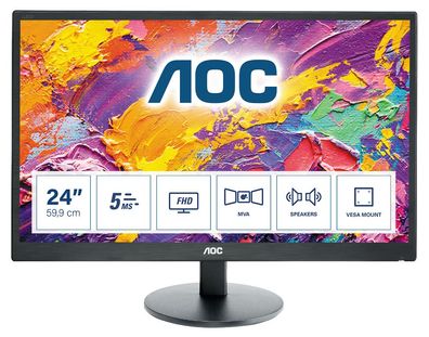 AOC M2470SWH, 59,9 cm (23.6"), 1920 x 1080 Pixel, Full HD, LED, 5 ms, Schwarz