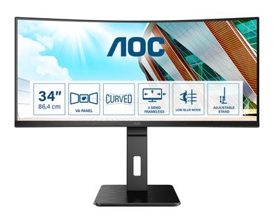 AOC P2 CU34P2A, 86,4 cm (34"), 3440 x 1440 Pixel, Quad HD, LED, 1 ms, Schwarz