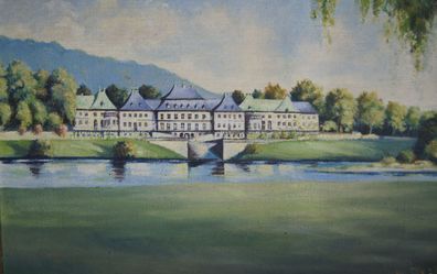 Ölgemälde "Schloss am Wasser" unsigniert wohl um 1970 /5840