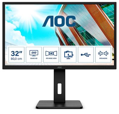 AOC P2 Q32P2, 80 cm (31.5"), 2560 x 1440 Pixel, 2K Ultra HD, LED, 4 ms, Schwarz