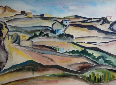 Aquarell signiert Kossack, Spanische Landschaft 1958 / 5844