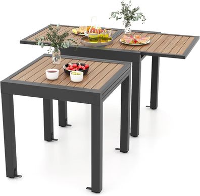 Gartentisch Aluminium ausziehbar, 80/160x80cm, wetterfester Esstisch mit Tischplatte