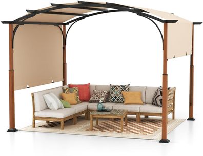 Pergola mit ausziehbarem Dach, 3,6x3m Pavillon wasserdicht stabil winterfest