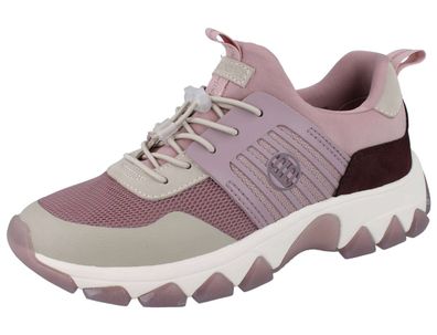 Bugatti Damen Sneaker Schnürschuhe Halbschuhe rosa kombi Lederimitat Textil