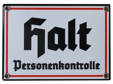 Emailleschild Halt Personenkontrolle 12 cm x 17 cm WH BW NEU!