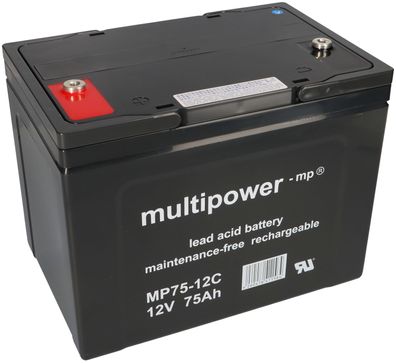 B-Ware Multipower Blei-Akku MP75-12C Pb 12V 75Ah Zyklenfest, M6 Innengewinde