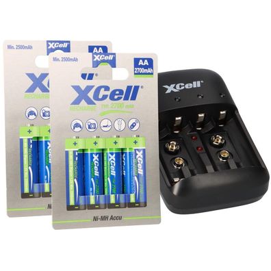 Ladegerät BC-X500 + 8x AA XCell Rechargeable 1,2V 2700mAh