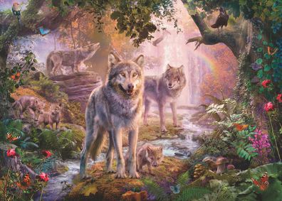 Wolfsfamilie im Sommer