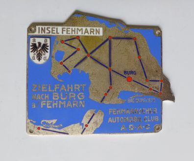 Plakette Zielfahrt nach Burg a. Fehmarn Fehmarnscher Automobil Club ADAC Oldtimer