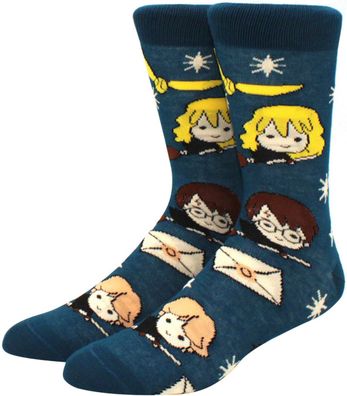 Harry Potter Blaue Cartoon Socken - HP Team Lustige Film Motiv-Socken in 3/4-Länge