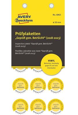 Avery 600 Prüfplaketten Geprüft BetrSichV 20182023 20mm Jahresplaketten Wartung