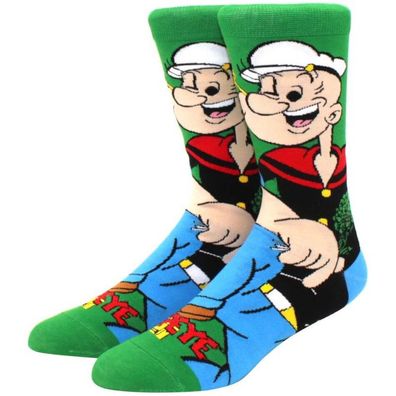 Popeye Grüne Cartoon Socken - Lustige Comic Heroes Motiv-Socken in 3/4-Länge