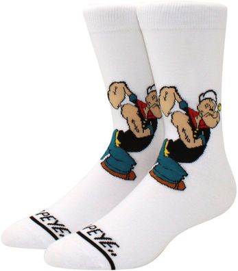 Popeye Weiße Cartoon Socken - Lustige Comic Heroes Motiv-Socken in 3/4-Länge