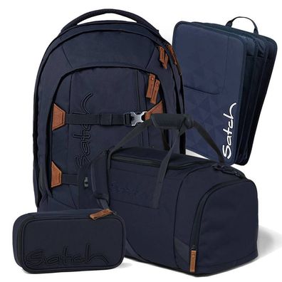 satch pack Schulrucksack Set 4tlg, Nordic Blue + Blau, Mädchen & Jungen