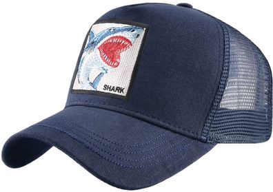 Shark Dunkelblaue Trucker Cap mit Hai Patch - Tiermotiv Kappe - Weiße Hei Caps