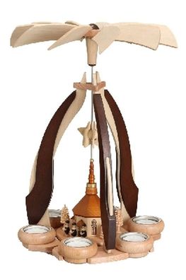 Tischpyramide Seiffener Kirche Kurrende Teelichter natur BxHxT 27x36x27cm NEU Hol