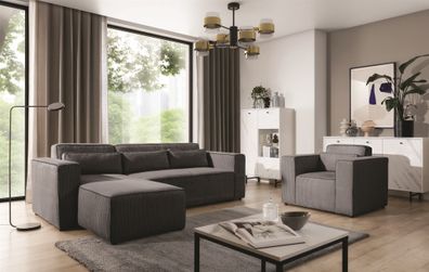 Ecksofa Schlafsofa inkl. Sessel WALDO Stoff Poso Anthrazit Ottomane Links