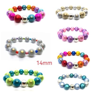 Armband Armreif Kunstperlen Magic Beads Armbänder 14 mm 6 Farben bunt/ silber