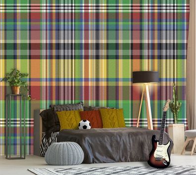 Vlies Foto Tapete Karo kariert bunt Textil Optik Wandbild 200 x 300cm INK7099