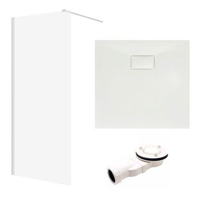 SET: Duschwanne Quadratisch SMC VIDAR & Walk-In Dusche KETIL 90x90 195 cm Nano Glas