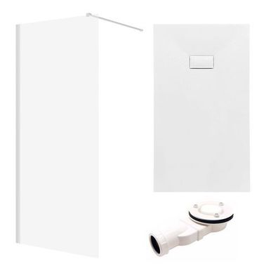 SET: Duschwanne Rechteck SMC VIDAR & Walk-In Dusche KETIL 90x150 195 cm Nano Glas