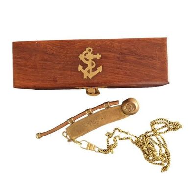 Bootsmannspfeife Messing mit Holzkästchen dekorativen mit langer Halskette