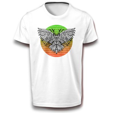 Retro Mandala Eule Vogel Greifvogel Uhu Tier Subkultur T-Shirt 122 - 3XL Baumwolle