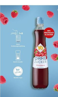 Yo Sirup Himbeer ohne Zucker Vegan je 700 ml 3 Stückzahlen