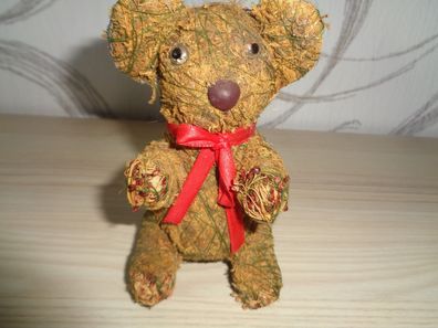 alter Teddybär, Bärchen Strohfüllung umwickelten Nähfaden 12cm