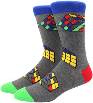 Kultiger Rubik´s Cube Cartoon-Socken - Rubik´s Cube Socken in 3/4-Länge