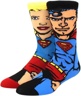 DC Comics Superman & Supergirl Team Socken - Cartoon Lustige-Socken in 3/4-Länge