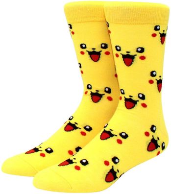 Pokemon Happy Pikachu Gelbe Socken - Cartoon Lustige Motiv-Socken in 3/4-Länge