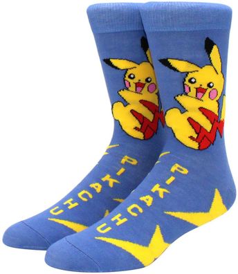 Pokemon Happy Pikachu Blaue Socken - Cartoon Lustige Motiv-Socken in 3/4-Länge