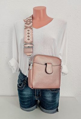 Bauchtasche Umhängetasche Crossbody Bag Kunstleder bunter breiter Gurt Roségold