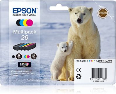 Epson Tintenpatronen 26 T2616 Claria Multipack 4-fa. (19,7 ml)