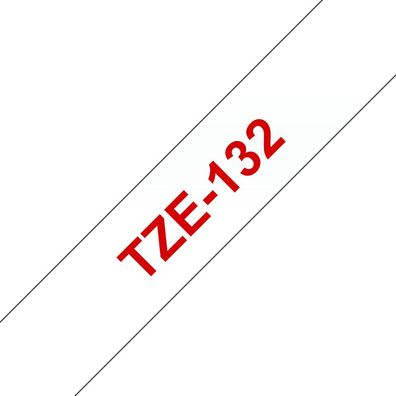 Schriftband TZe-132 (lam.) Rot auf Transparent 12mm x 8m