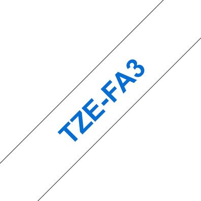 Schriftband TZe-FA3 (Textil, nicht lam.) Blau auf Weiß 12mm