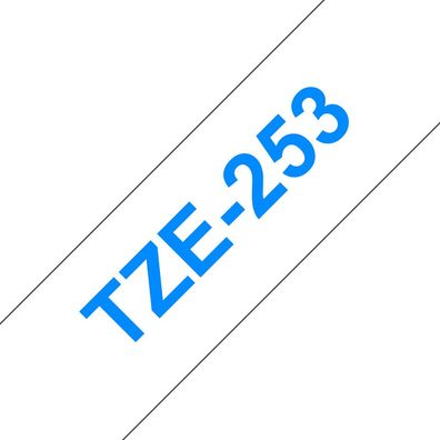 Schriftband TZe-253 (lam.) Blau und Weiß 24mm x 8m