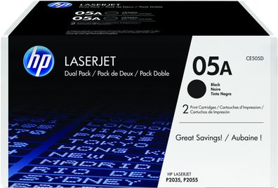 HP Toner Doppelpack CE505D Schwarz (2x ca. 2.3000 Seiten)