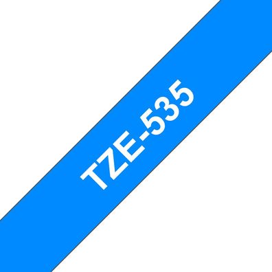 Schriftband TZe-535 (lam.) Weiß auf Blau 12mm x 8m