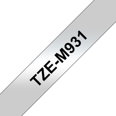 Schriftband TZe-M931 (lam.) Schwarz auf silber-metallic 12mm