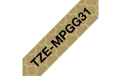 Schriftband TZe-MPGG31 gold geometrisch / schwarz 12mm x 4m