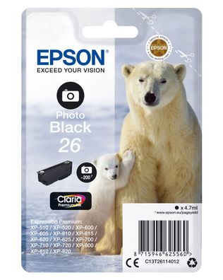 Epson Tintenpatrone 26 T2611 Claria Schwarz Photo (4,7 ml)