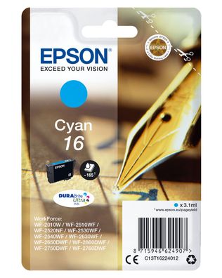 Epson Tintenpatrone 16 T1622 DURABrite Ultra Cyan