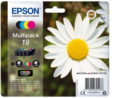 Epson Tintenpatronen 18 T1806 Claria Home Multipack (BK/ M/ C/ Y)