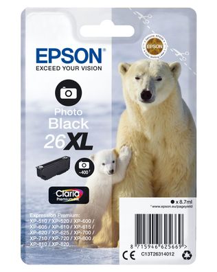 Epson Tintenpatrone 26XL T2631 Claria Schwarz Photo (8,7 ml)