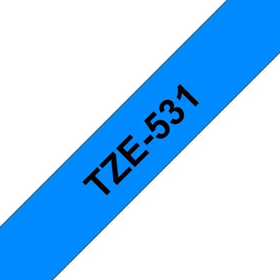 Schriftband TZe-531 (lam.) Schwarz auf Blau 12mm x 8m