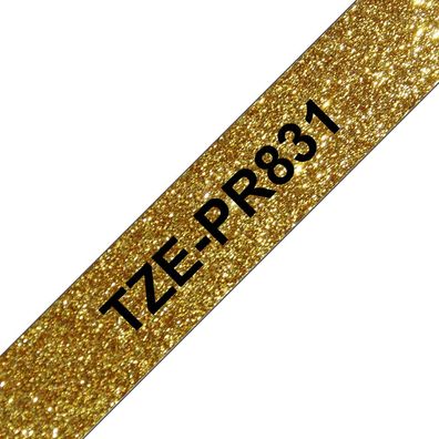 Premium Schriftband TZe-PR831 (lam.) Schwarz auf Gold 12mm