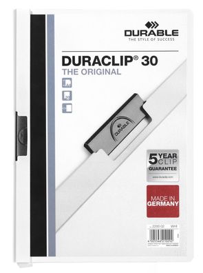 Durable® Klemm-Mappe 2200-02 Duraclip® A4 Klemmappe 30 Blatt weiß